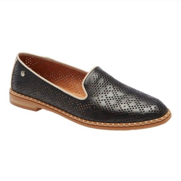 Pikolinos Merida Punched Black Leather Modern Slip On Loafer, Size 8.5/39 - Picture 1 of 11